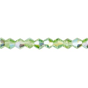 Bead 1pk transparent lime green AB, Celestial Crystal® 6mm bicone 15.5-16 inch