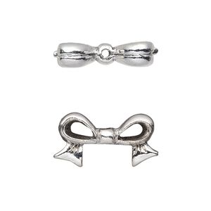 Bead, antique silver-plated pewter (tin-based alloy), 22x12mm bow, fits 10mm cube bead. Sold per pkg of 2.