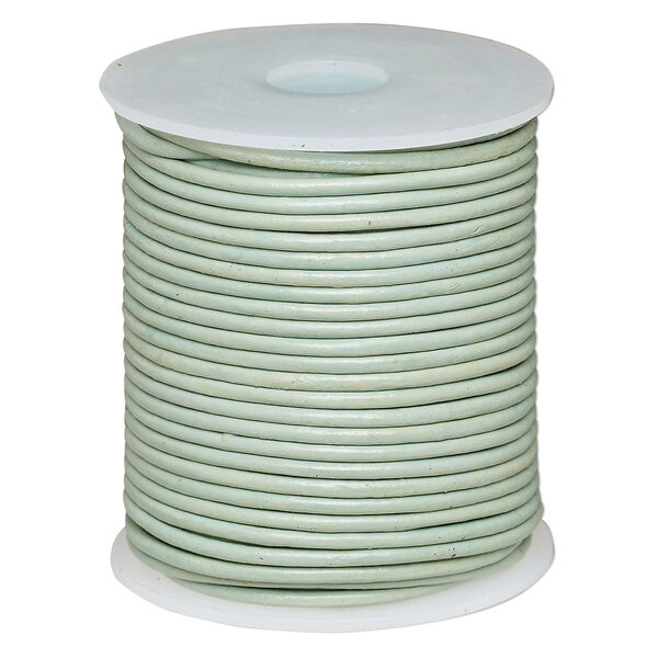 Cord, leather (dyed), sky blue, 2-2.2mm round. Sold per 25-yard spool. image number 0