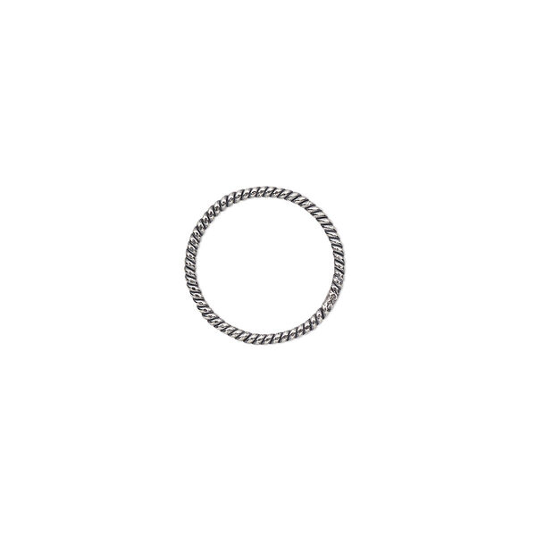 Jump ring, antiqued sterling silver, 14mm soldered twisted round, 12.2mm inside diameter, 18 gauge. Sold per pkg of 2. image number 0