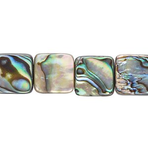 Bead, paua shell (assembled), 12x12mm square. Sold per 15-1/2" to 16" strand.