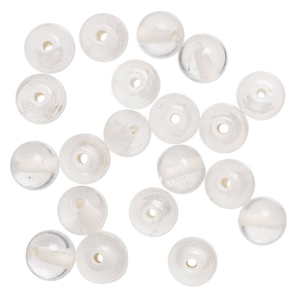 Bead, lampworked glass, transparent clear, 9-10mm round with 1.5-2mm hole. Sold per pkg of 20. image number 0