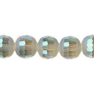 Bead 1pk 96 facets translucent peacock AB half-matte, Celestial Crystal® 12mm round 8 inch