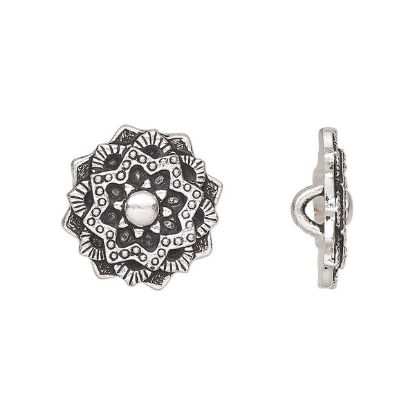 Button, TierraCast®, antique silver-plated pewter (tin-based alloy), 17.5mm mandala with hidden closed loop. Sold per pkg of 2. image number 0