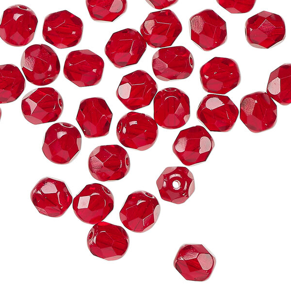 Bead 1pkg1200, Czech fire-polished glass, translucent garnet red, 6mm faceted round. 1 mass. image number 0