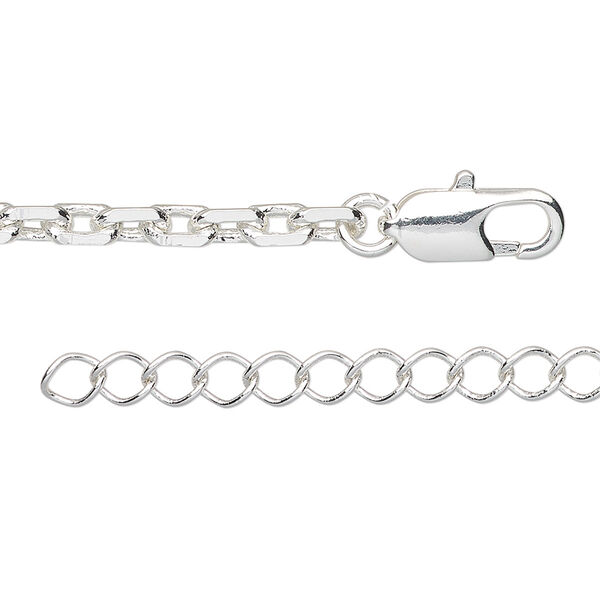 Chain, silver-plated brass, 4mm cable, 36 inches with lobster claw clasp and 1 to 3 inches extender chain. Sold individually. image number 0