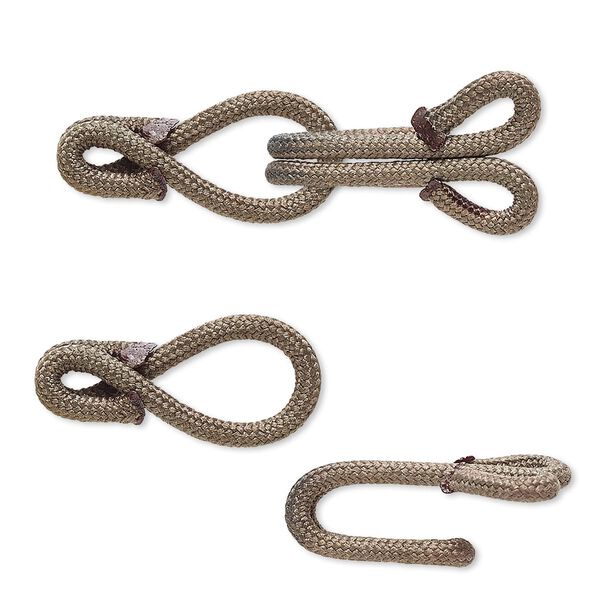 Clasp, hook-and-eye, nylon and "pewter" (zinc-based alloy), brown, 32x12mm. Sold Individually. image number 0
