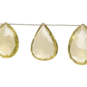 Lemon quartz 1pkg7, hand-cut top-drilled faceted puffed teardrop bead 25x21mm-39x26mm