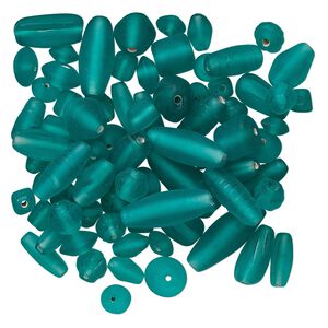 Bead mix, glass, matte teal, 7x4mm-21x11mm mixed shapes. Sold per pkg of 50 grams.