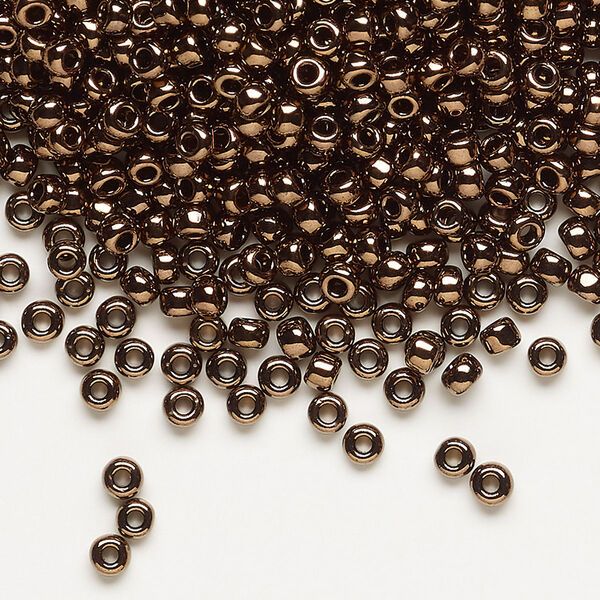 Seed bead, Dyna-Mites™, glass, opaque iris bronze, #8 round. Sold per 40-gram pkg. image number 0
