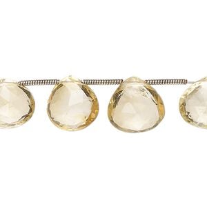 Citrine 1pkg14, hand-cut top-drilled faceted puffed teardrop bead 10x10mm-13x12mm