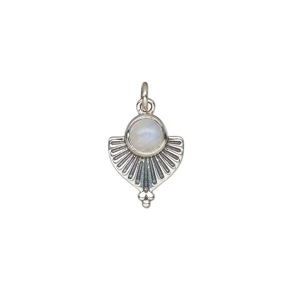 Rainbow moonstone / sterling silver 1pkg1, fan drop natural antiqued 14x11.5mm image number 0