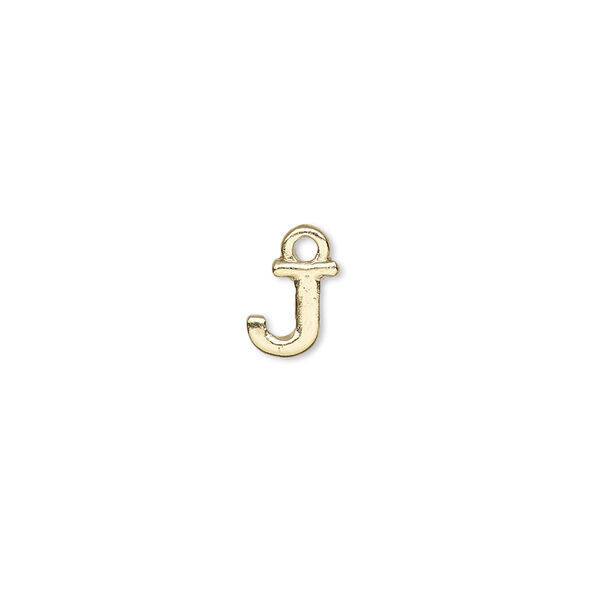 Charm, gold-finished "pewter" (zinc-based alloy), 8x7.5mm alphabet letter J. Sold per pkg of 2. image number 0