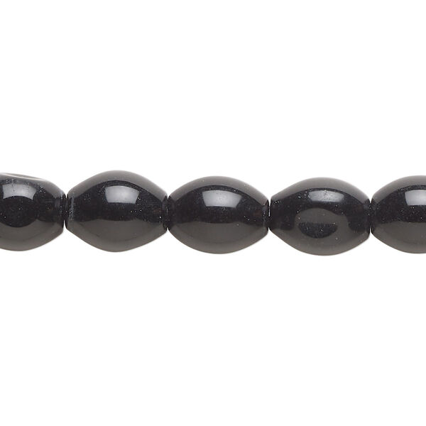 Bead, black agate (dyed), 10x7mm-12x8mm oval, C grade, Mohs hardness 6-1/2 to 7. Sold per 15-inch strand. image number 0