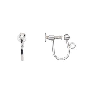 Earring, sterling silver, 13mm screwback with open loop. Sold per pair.