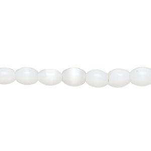 Bead, fiber optic glass, pkg/14 inch, opaque white, 6x4mm center-drilled oval.