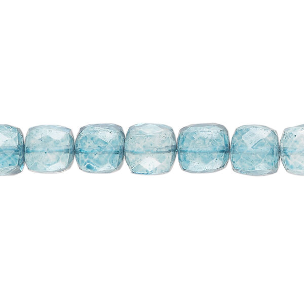 Bead, quartz crystal (coated), dark aqua blue, 7x6mm-8mm hand-cut faceted cube, B grade, Mohs hardness 7. Sold per 7-inch strand, approximately 25 beads. image number 0