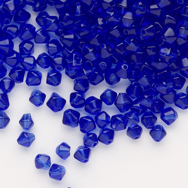 Bead, glass 1pkg1, translucent cobalt blue, 4mm bicone, 4 ounces. image number 0