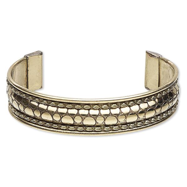 Bracelet, cuff, brass and steel, 16mm wide with circle design, adjustable from 7-1/2 to 8 inches. Sold individually. image number 0