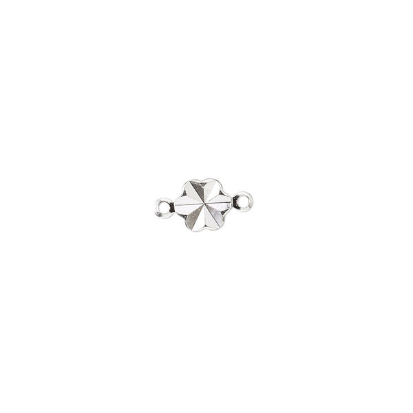 Link, silver-plated brass, 10.5mm corrugated round flower. Sold per pkg of 100. image number 0