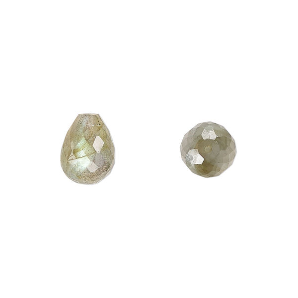 Labradorite 1pkg2, hand-cut half-drilled faceted teardrop bead natural B grade, 10x8mm image number 0