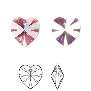 Drop 24pk rose AB, Crystal Passions® 14mm pendant heart 6228