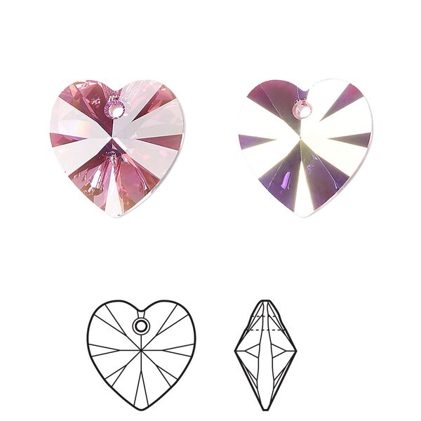 Drop 24pk rose AB, Crystal Passions® 14mm pendant heart 6228 image number 0