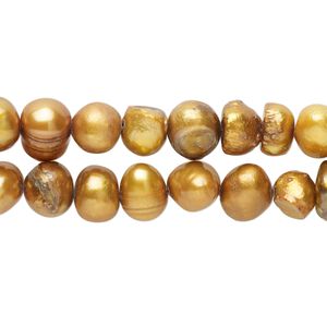 Pearl, cultured freshwater pearl (dyed), pkg/14 inches, dark gold, 7-11mm semi-potato.