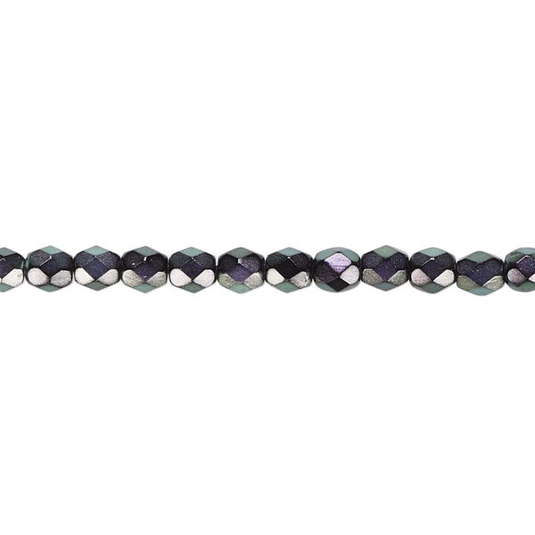 Bead, Czech fire-polished dipped décor glass, oil slick, 4mm faceted round. Sold per 15-1/2" to 16" strand, approximately 100 beads. image number 0