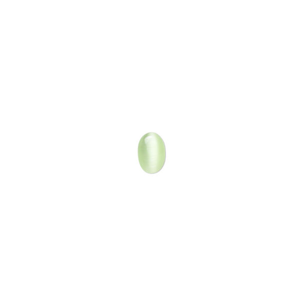 Cabochon, cat's eye glass (fiber optic glass), light green, 6x4mm calibrated oval, quality grade. Sold per pkg of 10. image number 0