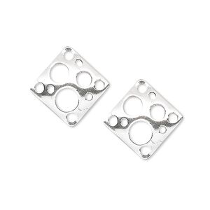 Link, sterling silver, 17x17mm diamond with holes. Sold per pkg of 2.