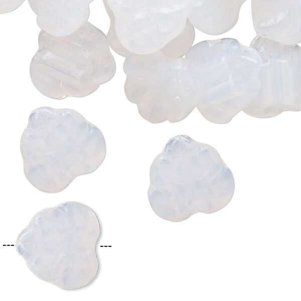 Bead, Czech pressed glass, iridescent translucent clear, 13x12mm textured leaf. Sold per 2-ounce pkg, approximately 67 beads. image number 0