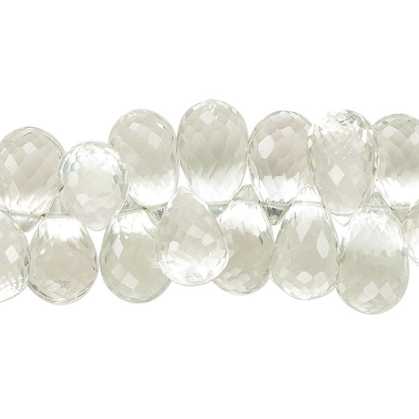 Bead, green quartz (heated), 10x7mm-13x8mm hand-cut faceted teardrop, B+ grade, Mohs hardness 7. Sold per 7-inch strand, approximately 60 beads. image number 0