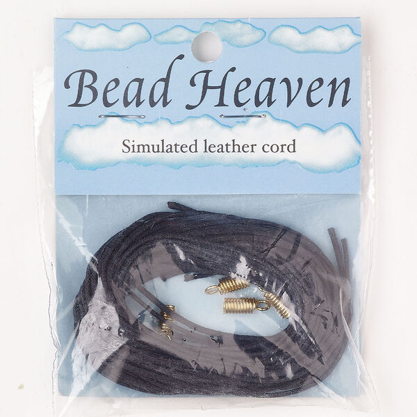 Cord and cord end assortment steel and faux leather 5pk assorted sizes shapes, gold finish black imitation image number 0
