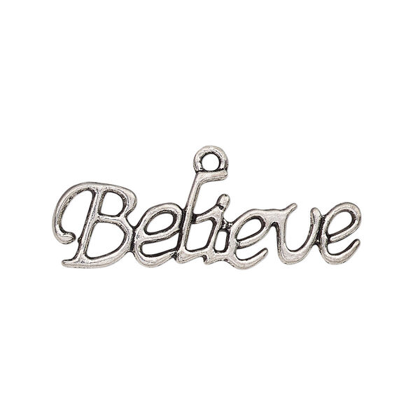 Focal, antique silver-finished "pewter" (zinc-based alloy), 31.5x10mm single-sided "Believe." Sold per pkg of 2. image number 0