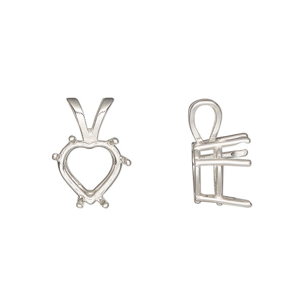 Pendant, Sure-Set™, sterling silver, 10mm with pre-notched 6-prong heart basket setting. Sold individually. image number 0