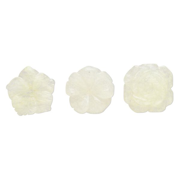 Focal mix, glass, translucent neon yellow, 35x30mm-35x35mm top-drilled carved speckled flower. Sold per pkg of 3. image number 0