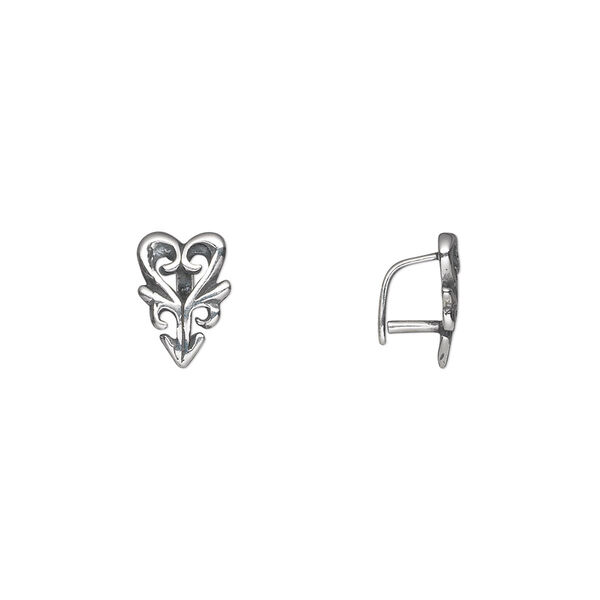 Bail, ice-pick, antiqued sterling silver, 10x7mm single-sided heart and arrow, 4mm grip length. Sold individually. image number 0