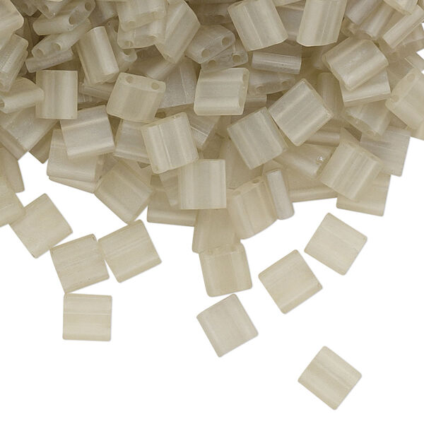 Seed bead, TILA®, glass, pkg/40g, 5mm full tila square, translucent matte luster oyster, (TL-3173). image number 0