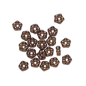 Bead, Preciosa, Czech pressed glass, opaque dark bronze luster, 5x2mm forget-me-not flower. Sold per pkg of 50.