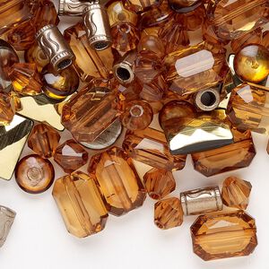 Bead mix 1pkg96 acrylic, brown / gold / bronze, 5mm-15x10mm mixed shapes.