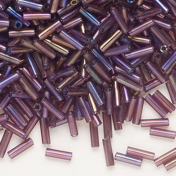 Bead, Preciosa Ornela Czech glass, bugle bead, pkg/50g, 1/4 inch, rainbow translucent amethyst, (21060). image number 0