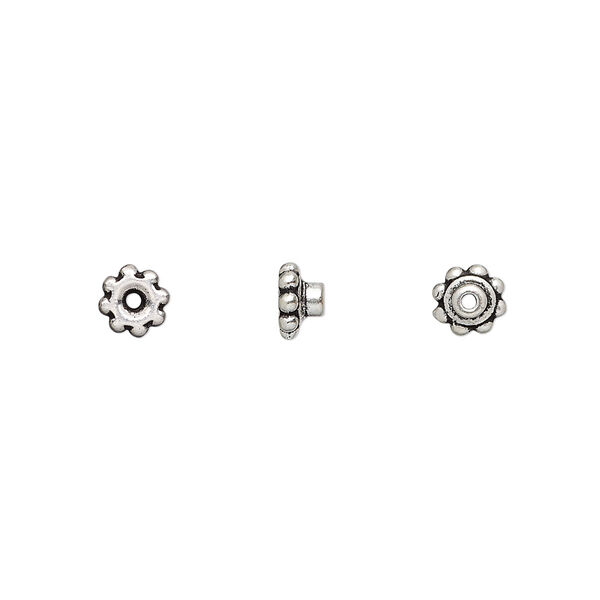 Bead aligner, TierraCast® BeadAligners™, antique silver-plated pewter (tin-based alloy), 5x3mm beaded rondelle with 2.5mm peg. Sold per pkg of 100. image number 0