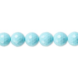 Bead, "turquoise" (resin) (imitation), blue, 8mm faceted round. Sold per 8-inch strand, approximately 25 beads.