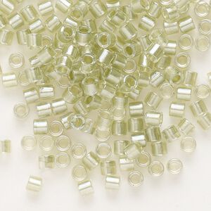 Seed bead, Delica®, glass, pkg/250g, #8 round, translucent peridot green-lined luster crystal clear (DBL-0903).