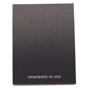 Earring card, adhesive and card stock, black, 3 x 2-1/4 inches with "HANDMADE IN USA." Sold per pkg of 100.