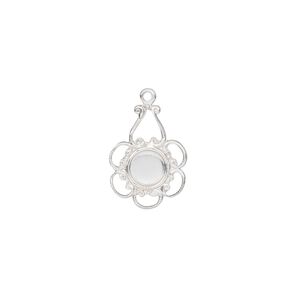 Drop, sterling silver, 16x11mm flower with 5mm round setting and closed back. Sold individually.