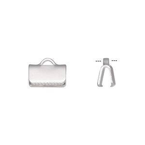 Ribbon crimp end, silver-plated brass, 10x5mm rectangle. Sold per pkg of 10.
