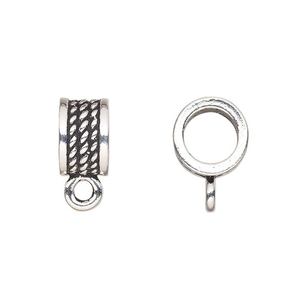 Bead, TierraCast®, antique silver-plated pewter (tin-based alloy), 10.5x7mm rondelle with rope design and closed loop. Sold per pkg of 2. image number 0