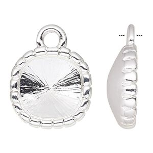 Drop, Almost Instant Jewelry®, silver-plated "pewter" (zinc-based alloy), 13.5x13.5mm rounded square with rope edge and 10x10mm cushion setting. Sold individually.